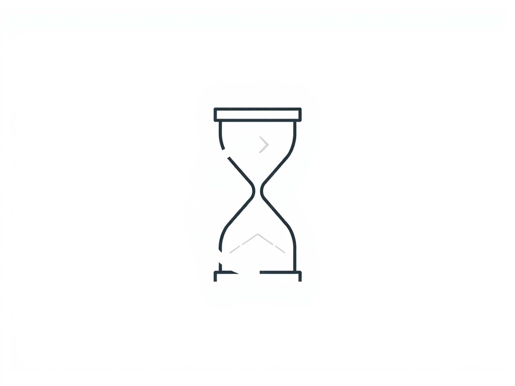 A minimalist geometric logo featuring an abstract hourglass with a circular arrow, clean lines, white background, high contrast, vector style, 8k, photorealistic.